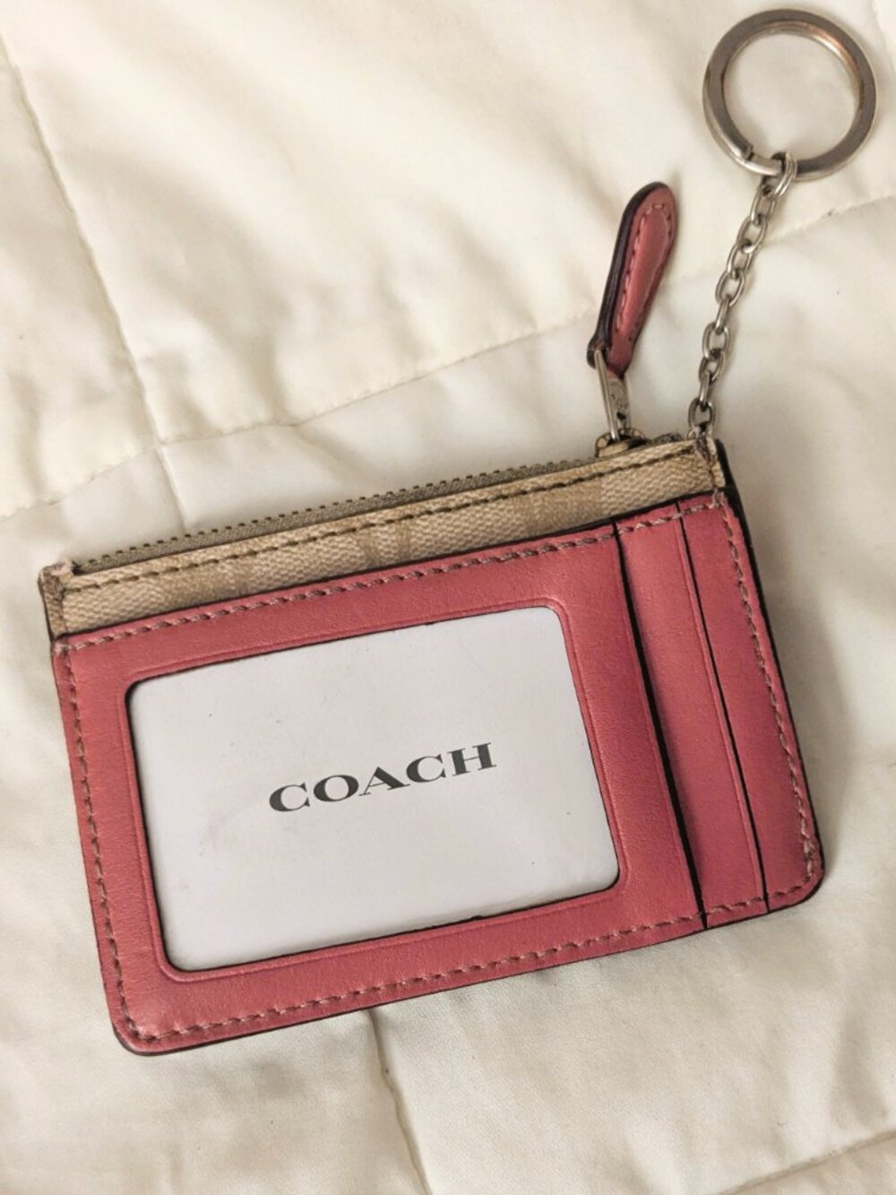 Coach Mini Skinny ID Card Case Key Coin Purse Lily Print Khaki Signature Canvas - Picture 4 of 5